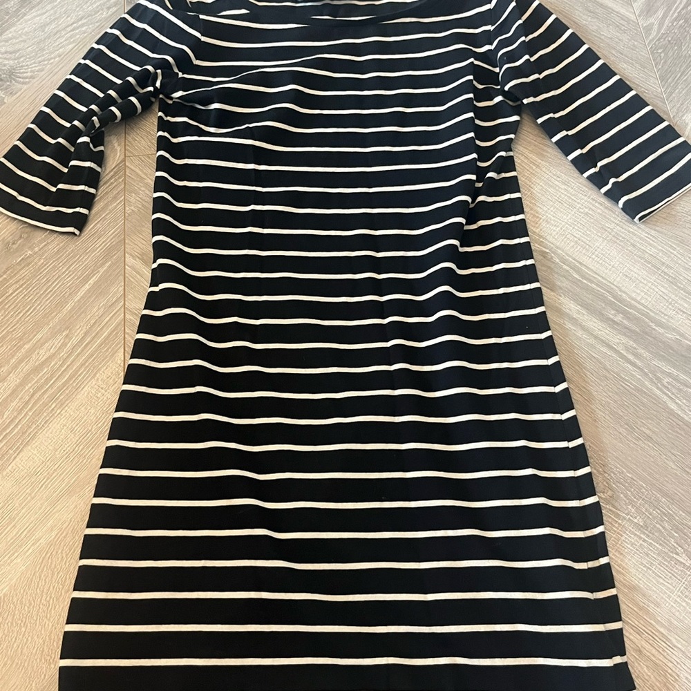 French Connection Black and White Striped Long Sleeve Dress
